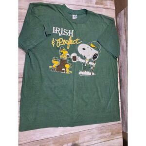 Vintage Artex Peanuts‎ Snoopy Irish & Perfect St Patricks Day T-Shirt Green L